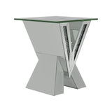 Caldwell Contemporary V-shaped End Table with Glass Top Silver
