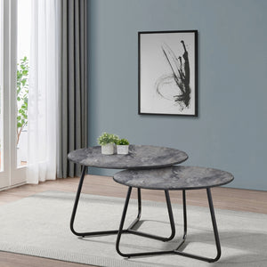 Lennox Contemporary 2-piece Round Coffee Table Set Faux Slate and Matte Black