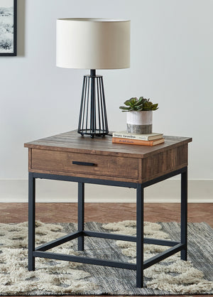 Casual Square 1-drawer End Table Brown Oak and Sandy Black