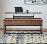 Casual Black Coffee Table with Hidden Storage Brown Oak and Sandy Black