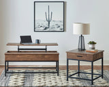 Casual Black Coffee Table with Hidden Storage Brown Oak and Sandy Black