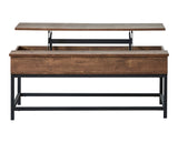Casual Black Coffee Table with Hidden Storage Brown Oak and Sandy Black