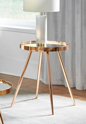 Sophia Contemporary Round Mirror Top End Table Gold