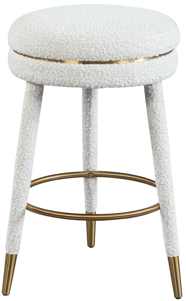 Coral Boucle Fabric / Stainless Steel / Plywood / Foam Contemporary Cream Boucle Fabric Counter Stool - 17.5" W x 17.5" D x 26" H