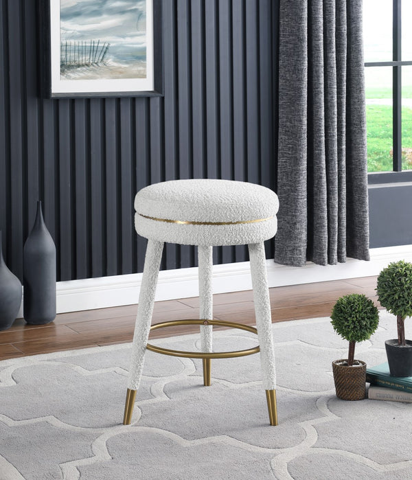 Coral Boucle Fabric / Stainless Steel / Plywood / Foam Contemporary Cream Boucle Fabric Counter Stool - 17.5" W x 17.5" D x 26" H