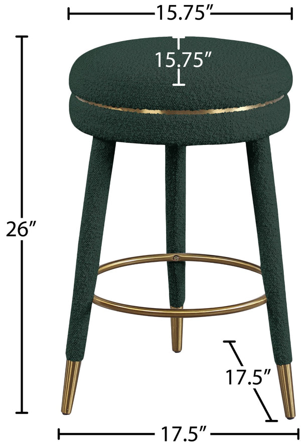 Coral Boucle Fabric / Stainless Steel / Plywood / Foam Contemporary Green Boucle Fabric Counter Stool - 17.5" W x 17.5" D x 26" H