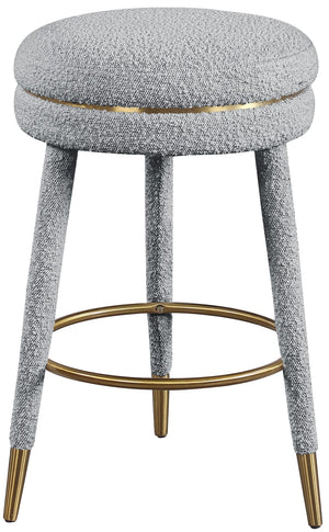 Coral Boucle Fabric / Stainless Steel / Plywood / Foam Contemporary Grey Boucle Fabric Counter Stool - 17.5" W x 17.5" D x 26" H