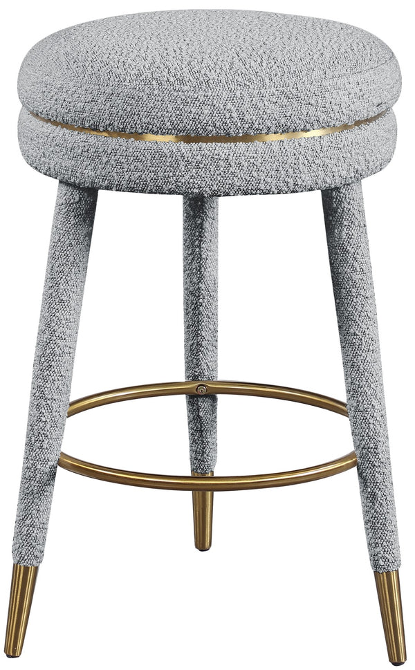 Coral Boucle Fabric / Stainless Steel / Plywood / Foam Contemporary Grey Boucle Fabric Counter Stool - 17.5" W x 17.5" D x 26" H
