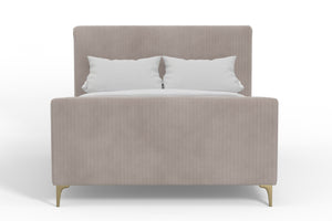 Alpine Furniture Zaldy Full Size Platform Bed 9679F Light Grey with Gold Legs Velour Polyester Fabric with Metal Legs 59 x 85.5 x 48