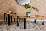 Modern Wooden Square Top End Table Natural and Matte Black