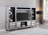 Contemporary Mirrored Bridge with 3 Open Shelves - Elegant Black Titanium & Silver Finish for Media Centers