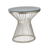 Contemporary Round Glass Top End Table Satin Grey