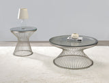 Contemporary Round Glass Top End Table Satin Grey