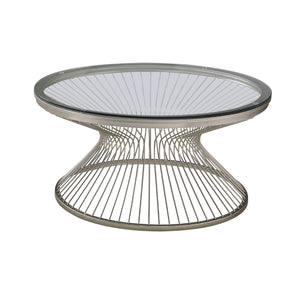 Contemporary Round Glass Top Coffee Table Satin Grey