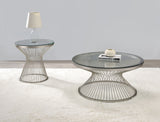 Contemporary Round Glass Top Coffee Table Satin Grey