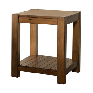 Country Rustic Rectangular End Table with Lower Shelf Rustic Brown