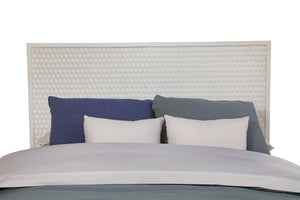 White Pearl California King Panel Bed with Textured Headboard & Gold Accent Legs for Stylish Decor