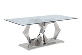 Gianna Glam/Industrial Dining Table TOP] Clear Tempered Glass • BASE] Stainless Steel (201) 72470-ACME