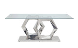 Gianna Glam/Industrial Dining Table TOP] Clear Tempered Glass • BASE] Stainless Steel (201) 72470-ACME