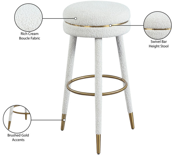 Coral Boucle Fabric / Stainless Steel / Plywood / Foam Contemporary Cream Boucle Fabric Bar Stool - 18.5" W x 18.5" D x 30" H
