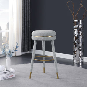 Coral Boucle Fabric / Stainless Steel / Plywood / Foam Contemporary Grey Boucle Fabric Bar Stool - 18.5" W x 18.5" D x 30" H