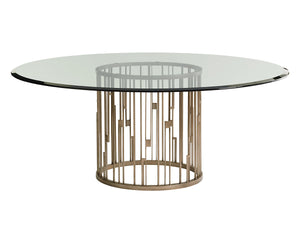 Shadow Play Rendezvous Round Metal Dining Table With 72 Inch Glass Top