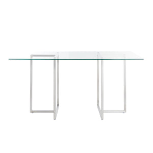 Legend 29x48-Inch Rectangular Table with Clear Tempered Glass Top and Brushed Stainless Steel Base