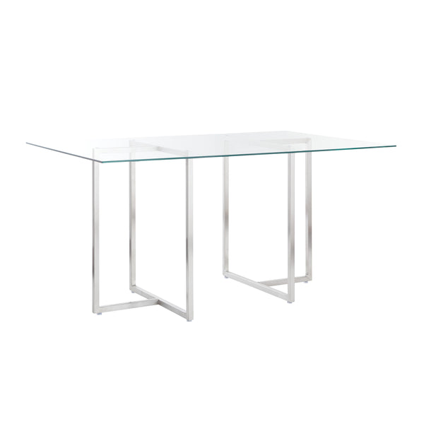 Legend 29x48-Inch Rectangular Table with Clear Tempered Glass Top and Brushed Stainless Steel Base