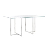 Legend 29x48-Inch Rectangular Table with Clear Tempered Glass Top and Brushed Stainless Steel Base