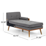 Fluhr Mid-Century Modern Fabric Chaise Sectional, Gray and Dark Walnut Noble House