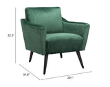 Zuo Modern Bastille 100% Polyester, Plywood, Rubberwood Modern Commercial Grade Accent Chair Green, Black 100% Polyester, Plywood, Rubberwood