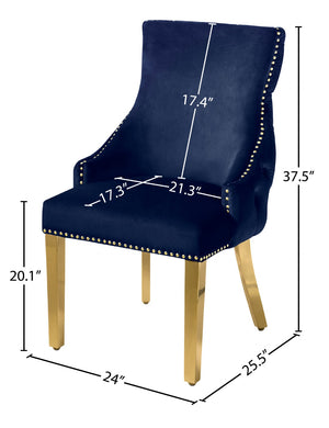 Tuft Velvet / Engineered Wood / Stainless Steel / Foam Contemporary Navy Velvet Dining Chair - 24" W x 25.5" D x 37.5" H