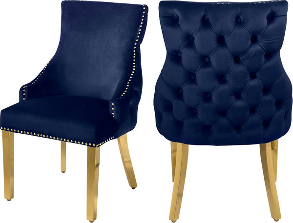 Tuft Velvet / Engineered Wood / Stainless Steel / Foam Contemporary Navy Velvet Dining Chair - 24" W x 25.5" D x 37.5" H