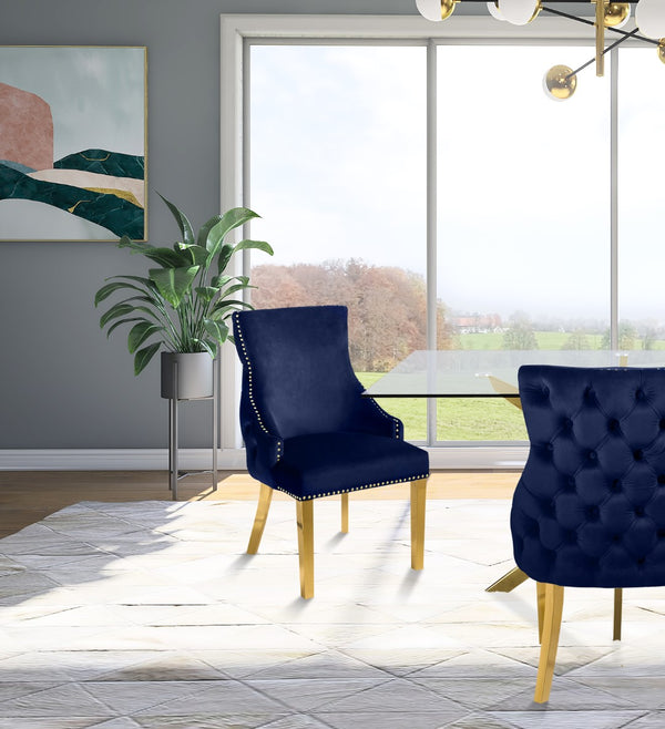 Tuft Velvet / Engineered Wood / Stainless Steel / Foam Contemporary Navy Velvet Dining Chair - 24" W x 25.5" D x 37.5" H