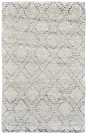 Abytha Diamond Hand Knot Wool Rug, Ivory/Blue/Gray, 9ft-6in x 13ft-6in Area Rug