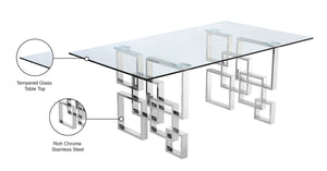 Alexis Glass / Stainless Steel Contemporary Chrome Dining Table - 78" W x 39" D x 30" H