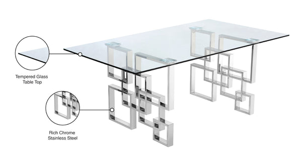 Alexis Glass / Stainless Steel Contemporary Chrome Dining Table - 78" W x 39" D x 30" H