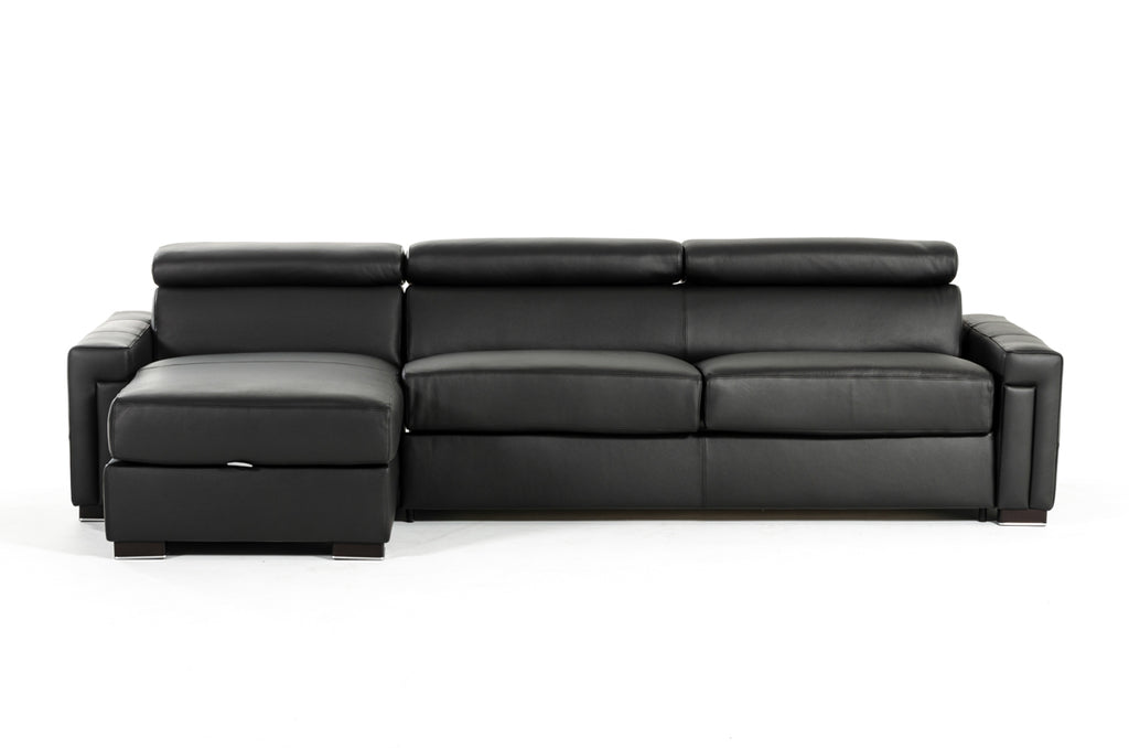 VIG Furniture Estro Salotti Sacha - Modern Black Leather Reversible Sectional Sofa Bed with Storage VGNTSACHA-BLK