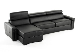 VIG Furniture Estro Salotti Sacha - Modern Black Leather Reversible Sectional Sofa Bed with Storage VGNTSACHA-BLK