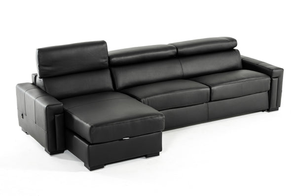 VIG Furniture Estro Salotti Sacha - Modern Black Leather Reversible Sectional Sofa Bed with Storage VGNTSACHA-BLK