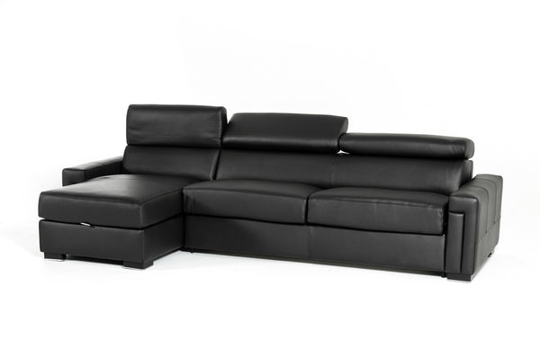 VIG Furniture Estro Salotti Sacha - Modern Black Leather Reversible Sectional Sofa Bed with Storage VGNTSACHA-BLK