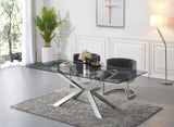 Juno Glass / Stainless Steel Contemporary Chrome Dining Table - 78" W x 39" D x 30" H