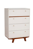 Alpine Furniture Dakota 4 Drawer Chest 1974-05 White with Acorn Accents Mahogany Solids & Veneer 30 x 18 x 44