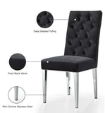 Juno Velvet / Engineered Wood / Stainless Steel / Foam Contemporary Black Velvet Dining Chair - 19" W x 20.5" D x 42" H