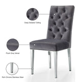 Juno Velvet / Engineered Wood / Stainless Steel / Foam Contemporary Grey Velvet Dining Chair - 19" W x 20.5" D x 42" H