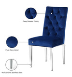 Juno Velvet / Engineered Wood / Stainless Steel / Foam Contemporary Navy Velvet Dining Chair - 19" W x 20.5" D x 42" H