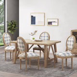 Phinnaeus French Country Fabric Dining Chairs, Dark Blue Plaid and Light Beige Noble House