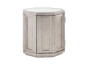 Ariana Octagonal Storage Table with Mirrored Top and Silver Leaf Finish – Chic Modern Luxe Design