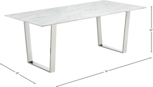 Carlton Stone Marble Veneer / Stainless Steel Contemporary Chrome Dining Table - 78" W x 39" D x 30" H