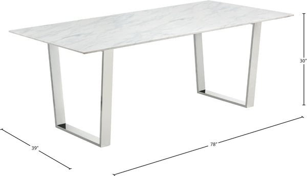 Carlton Stone Marble Veneer / Stainless Steel Contemporary Chrome Dining Table - 78" W x 39" D x 30" H